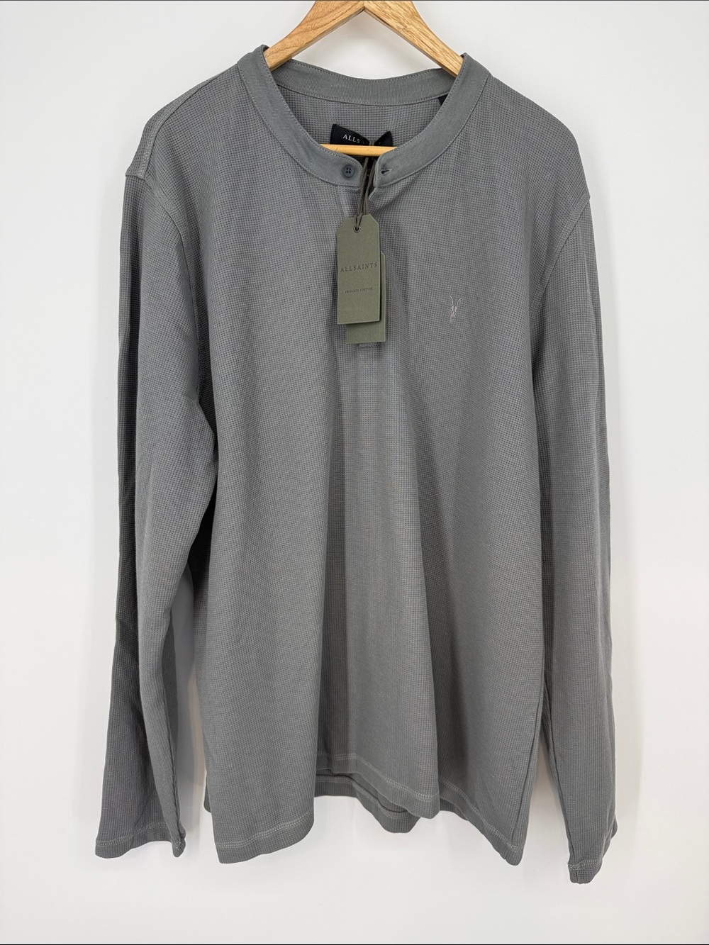 All Saints Men’s Gray Long-Sleeve Henley Shirt